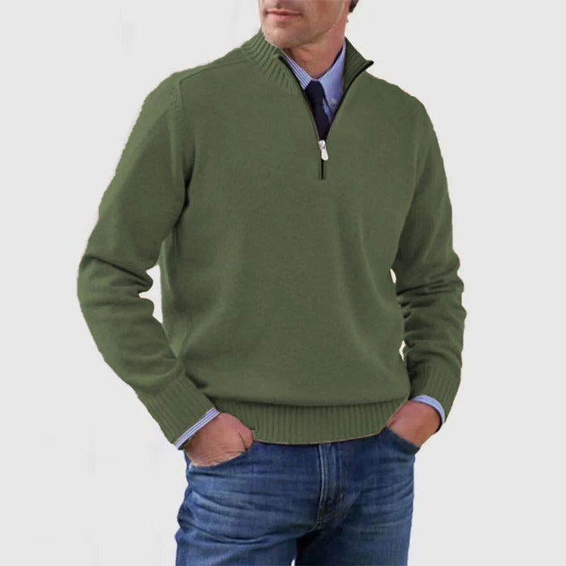Pull Homme à Zip Demi Quart Amawinc Pour Bureau Professionnel Décontracté en Maille Fine
