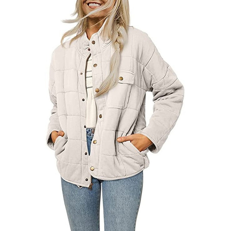 Veste Matelassée Femme Décontractée Col Montant Boutonnage Frontal Mi Longue Chic