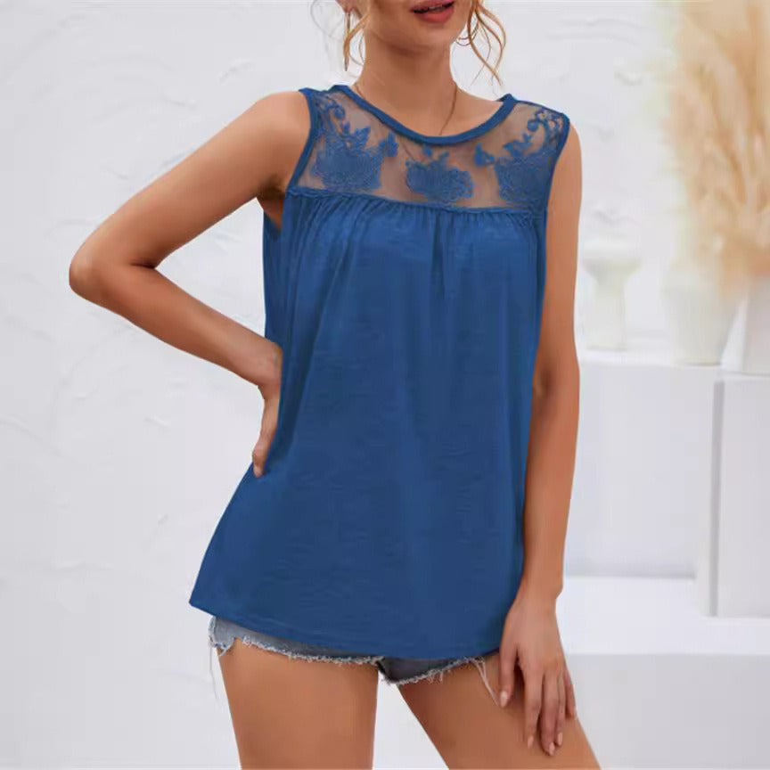 Top Sans Manches Femme Encolure Dentelle Ample Coupe En Coton Doux Casual Amawinc Confort