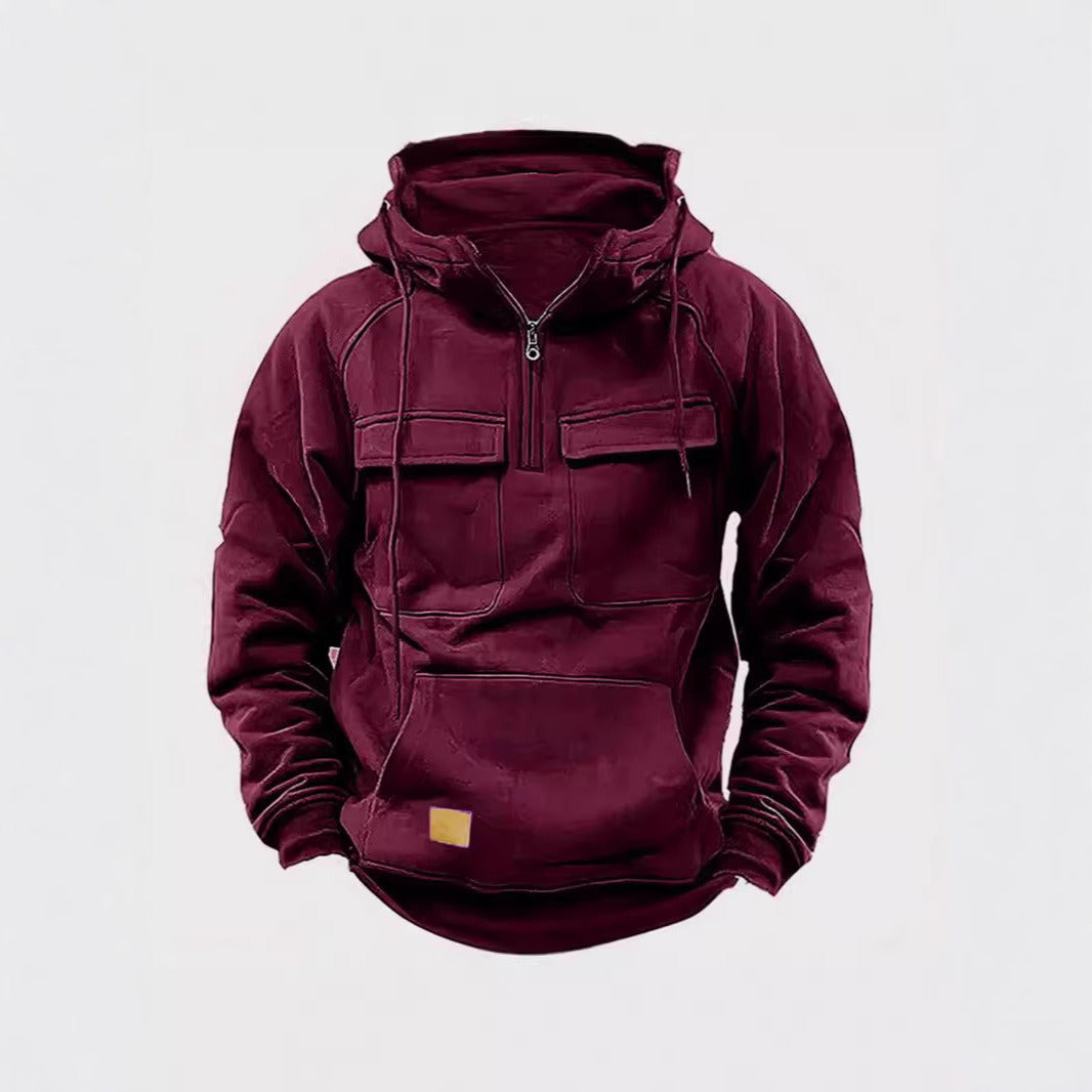 Sweat À Capuche Pour Homme Décontracté Zip Demi Poches À Rabat Sur Poitrine Fleece Coton Doux Amawinc Style Quotidien