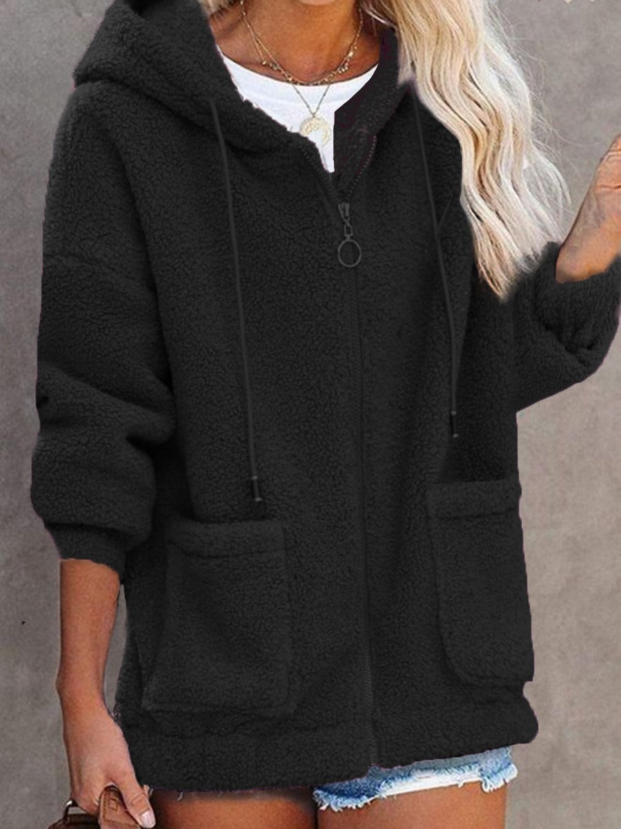 Veste À Capuche Femme Nordisk Flair Effet Peluche Sherpa Oversize Fermeture Éclair Devant Poches