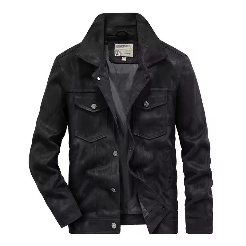 Amawinc Veste Homme Nordisk Flair Look Suede Slim Fit Boutons Devant Poches Poitrine Taille Longueur