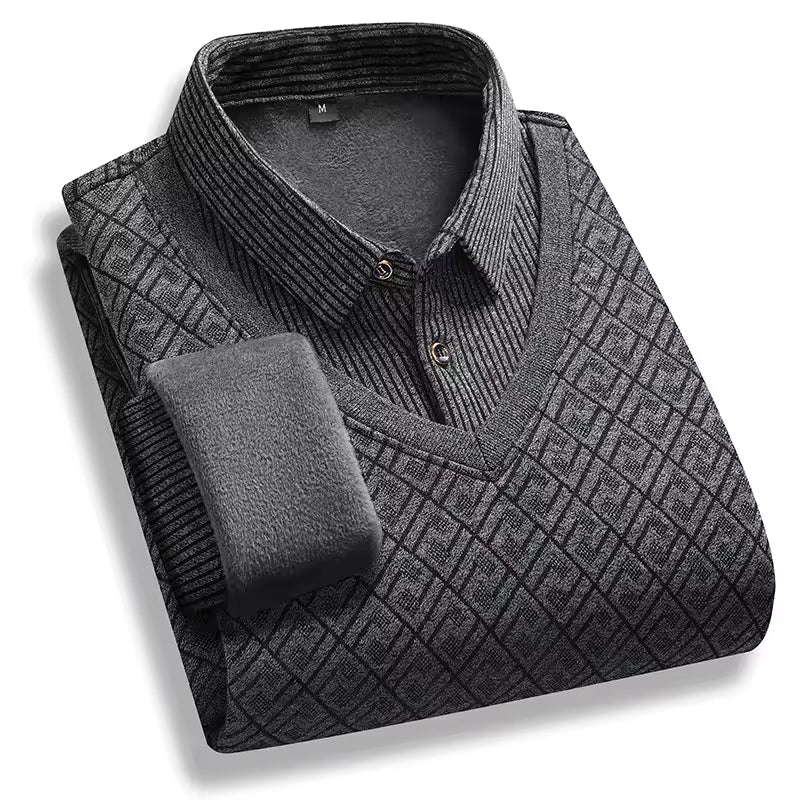 Pull Homme À Maille Épaisse Doublé Polaire Tissu Tricot Premium Col Polo Coupe Regular Chaud Hiver Indispensable