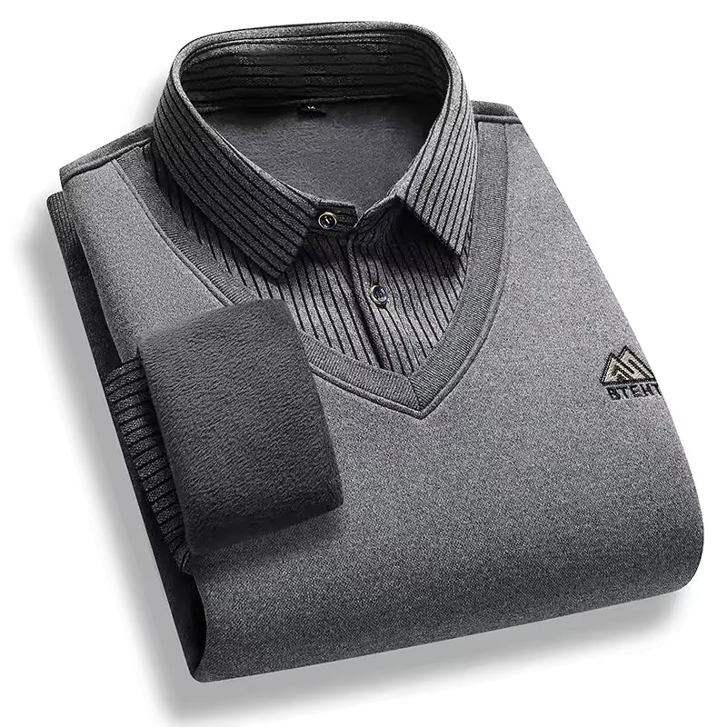 Pull Homme À Maille Épaisse Doublé Polaire Tissu Tricot Premium Col Polo Coupe Regular Chaud Hiver Indispensable