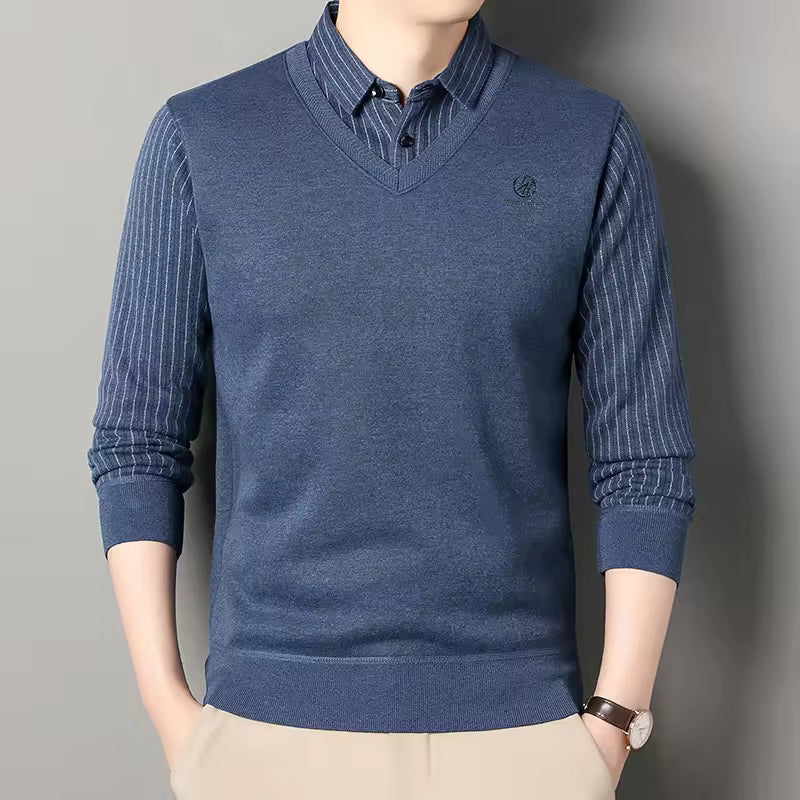 Pull Homme Nordisk Flair Col Polo En V Doublé Polaire Slim Fit Bordures Côtelées