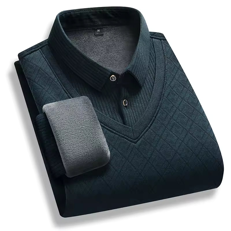Pull Homme À Maille Épaisse Doublé Polaire Tissu Tricot Premium Col Polo Coupe Regular Chaud Hiver Indispensable