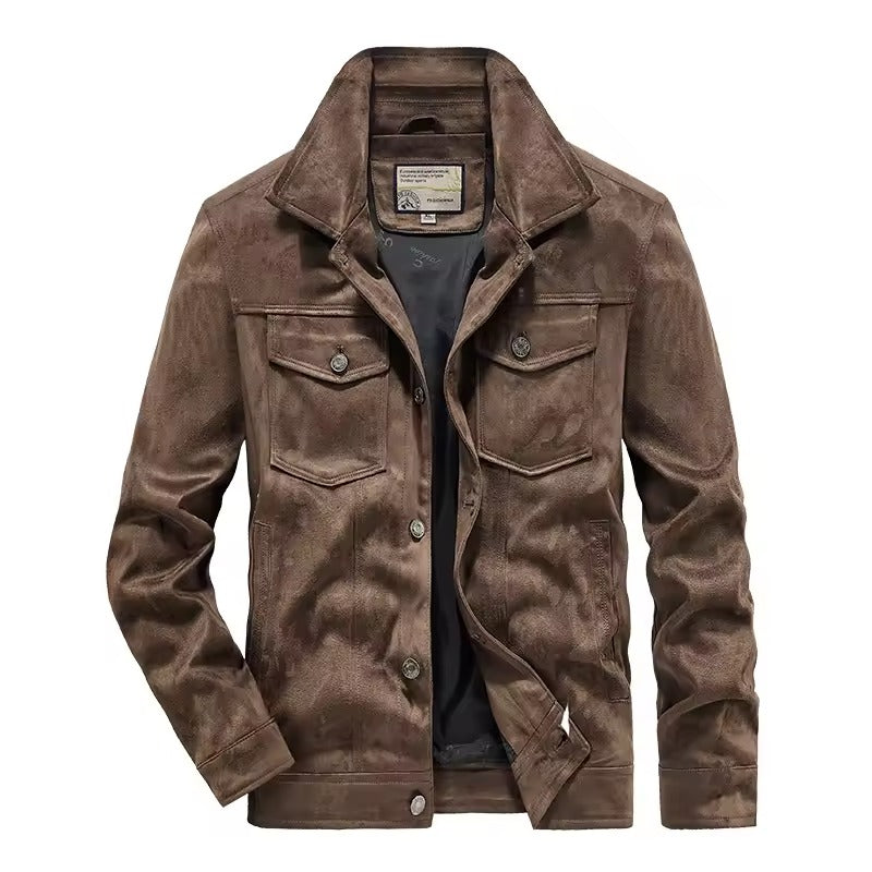 Amawinc Veste Homme Nordisk Flair Look Suede Slim Fit Boutons Devant Poches Poitrine Taille Longueur