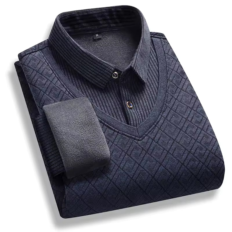Pull Homme À Maille Épaisse Doublé Polaire Tissu Tricot Premium Col Polo Coupe Regular Chaud Hiver Indispensable