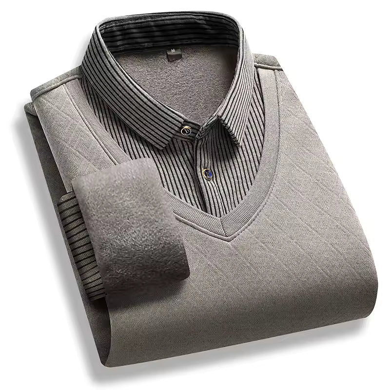 Pull Homme À Maille Épaisse Doublé Polaire Tissu Tricot Premium Col Polo Coupe Regular Chaud Hiver Indispensable