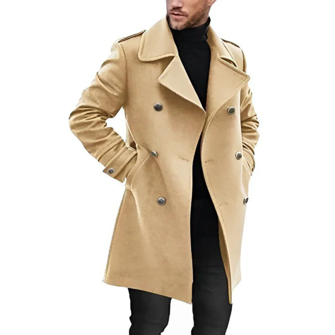 Manteau Trench Homme En Mélange De Laine Coupe Ajustée Double Boutonnage Mi Longueur Nordisk Flair Amawinc