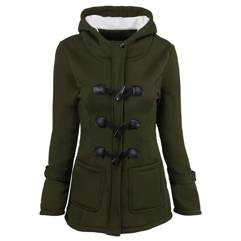 Veste à Capuche Pour Femme Coupe Structurée Mélange de Coton Fermeture Toggle Longueur Hip