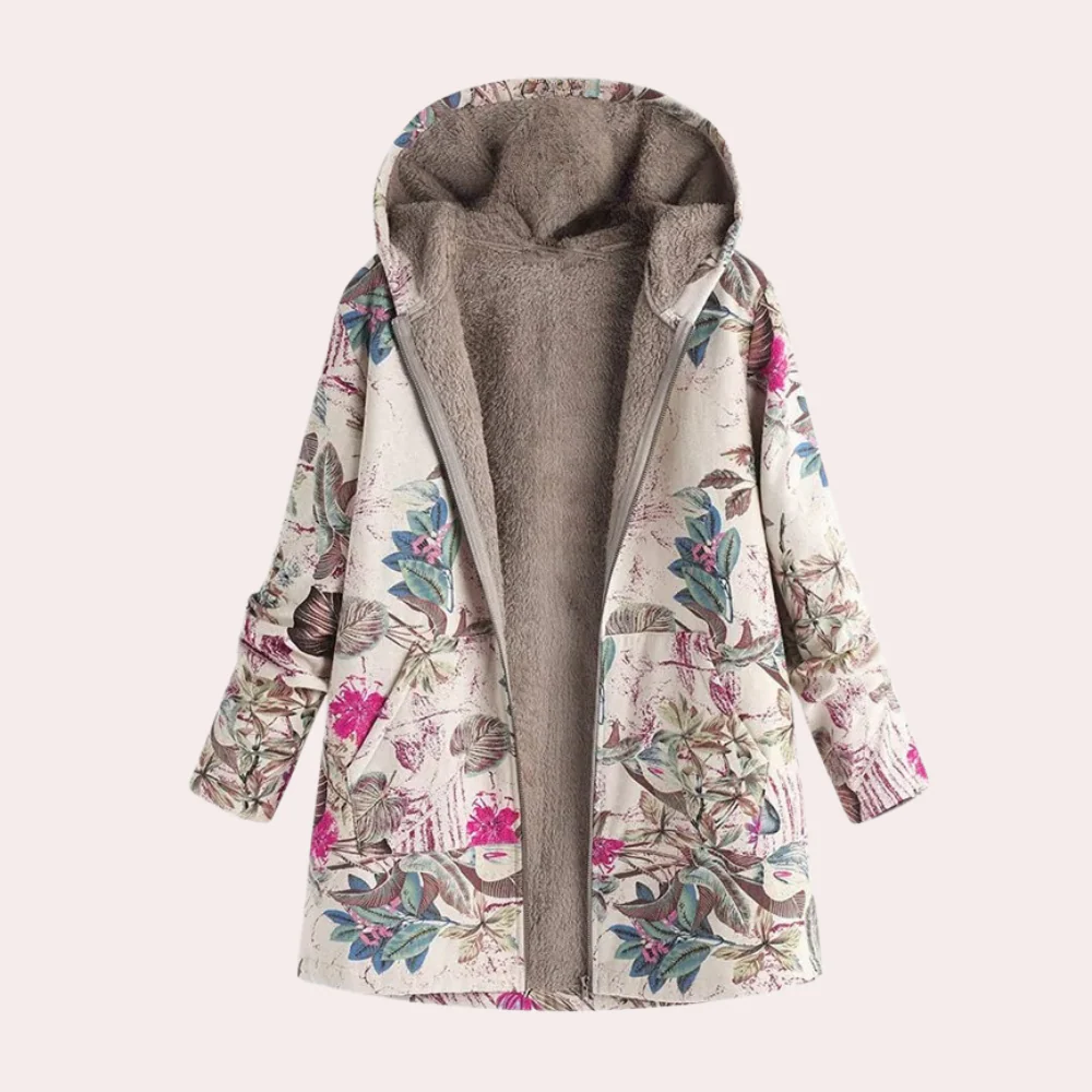 Veste à Capuche Femme Décontractée Doublure Peluche Imprimé Floral Longueur Jusqu'aux Hanches Amawinc Nordisk Flair