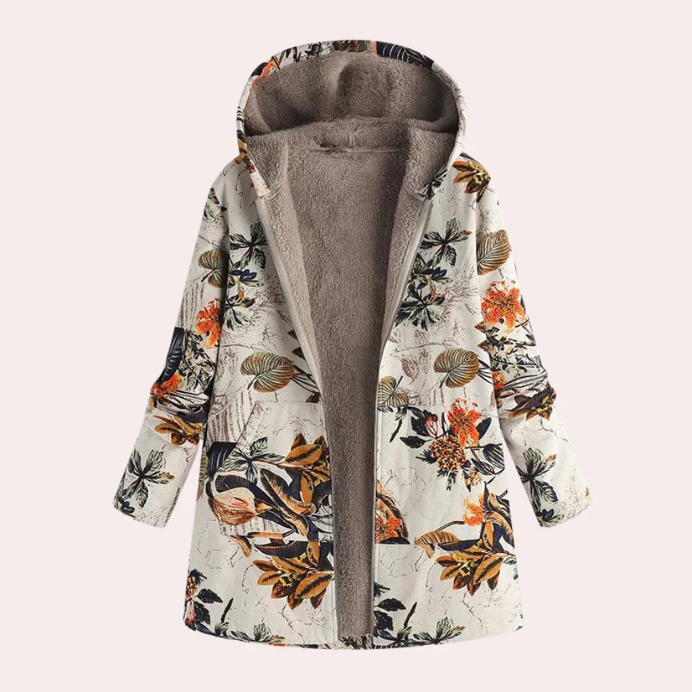 Veste à Capuche Femme Décontractée Doublure Peluche Imprimé Floral Longueur Jusqu'aux Hanches Amawinc Nordisk Flair