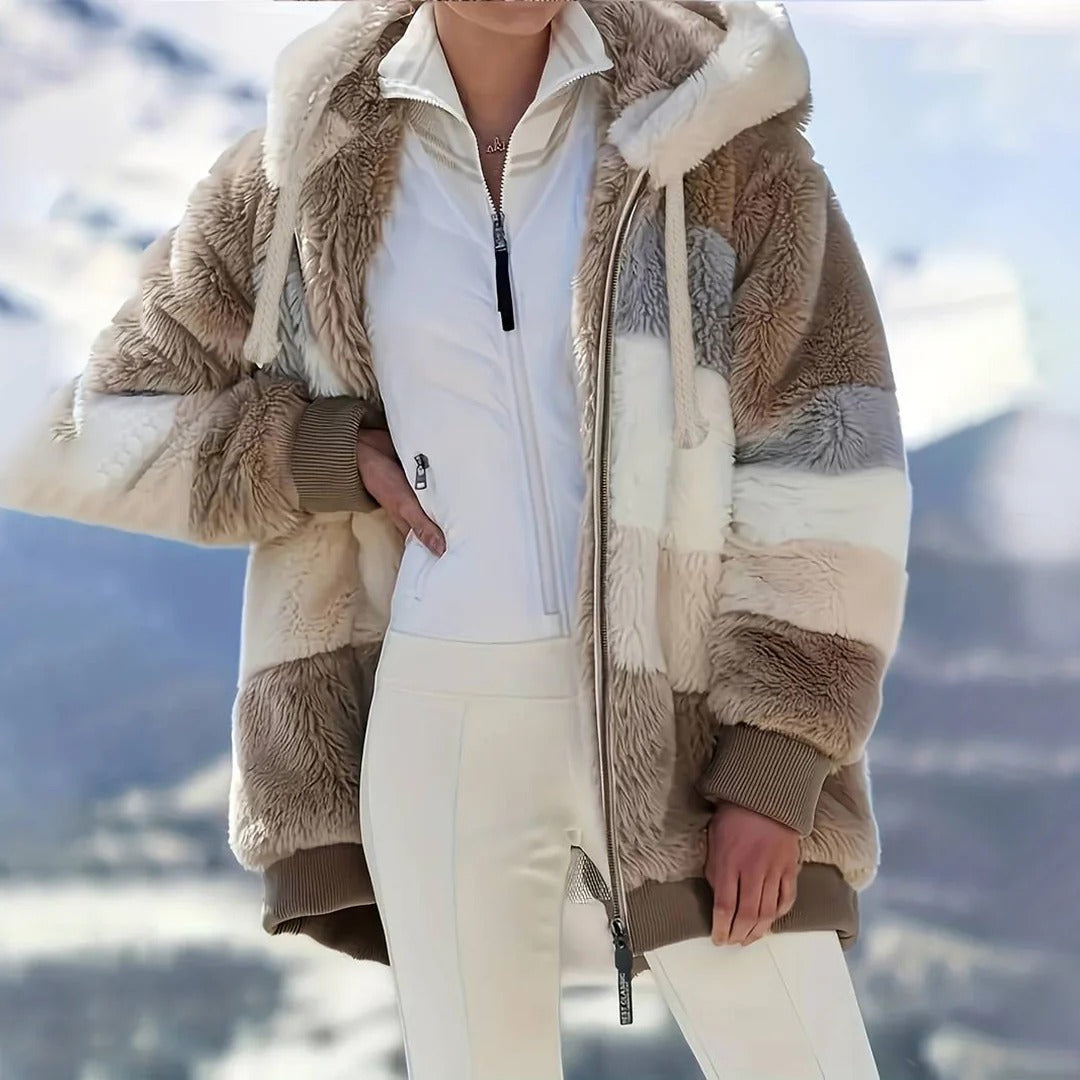 Amawinc Veste Polaire Femme Oversize Capuche Zip Devant Longueur Mi Cuisse Bord Côtelé