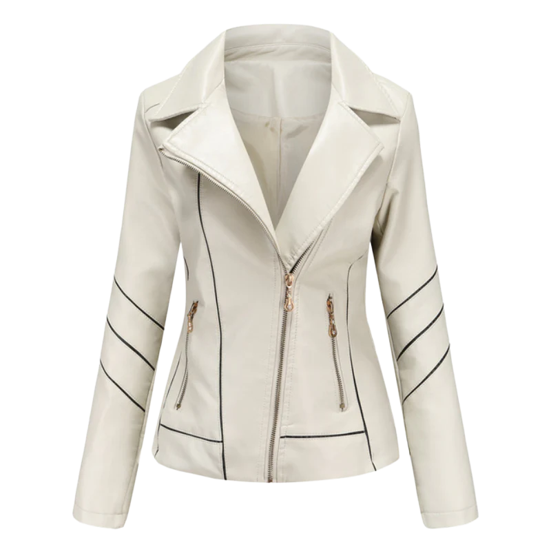Veste En Cuir Pour Femmes Coupe Slim Zip Asymétrique Revers À Entaille Style Biker Chic