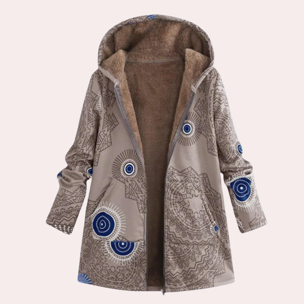 Veste à Capuche Femme Décontractée Doublure Peluche Imprimé Floral Longueur Jusqu'aux Hanches Amawinc Nordisk Flair