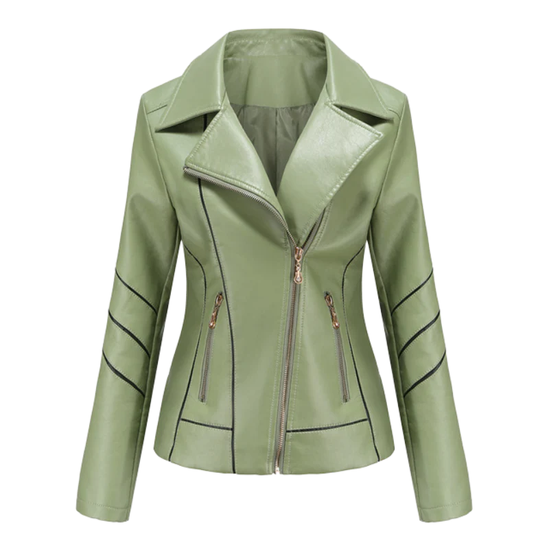 Veste En Cuir Pour Femmes Coupe Slim Zip Asymétrique Revers À Entaille Style Biker Chic