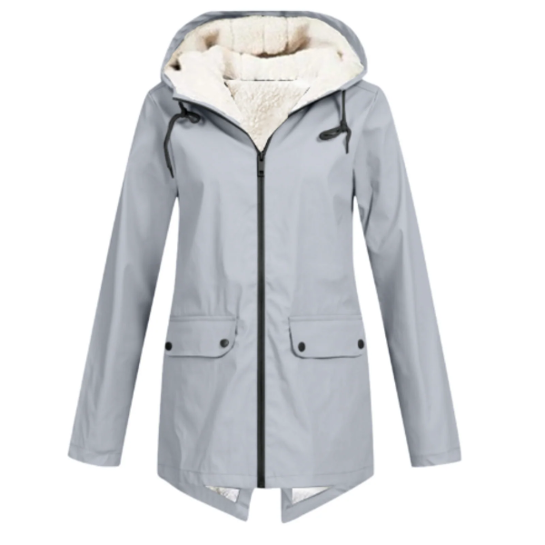Manteau Trench Femme Imperméable Doublé Polaire Capuche Coupe Ajustée Mi Longueur Protégeant Contre La Pluie