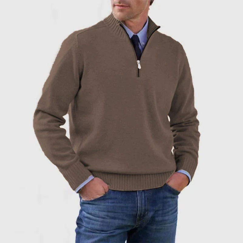 Pull Homme à Zip Demi Quart Amawinc Pour Bureau Professionnel Décontracté en Maille Fine