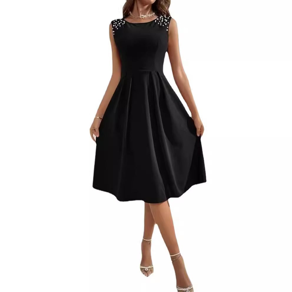 Robe Midi Femme Taille Cintrée Silhouette En A Perlees Sans Manches Amawinc Pour Célébrations