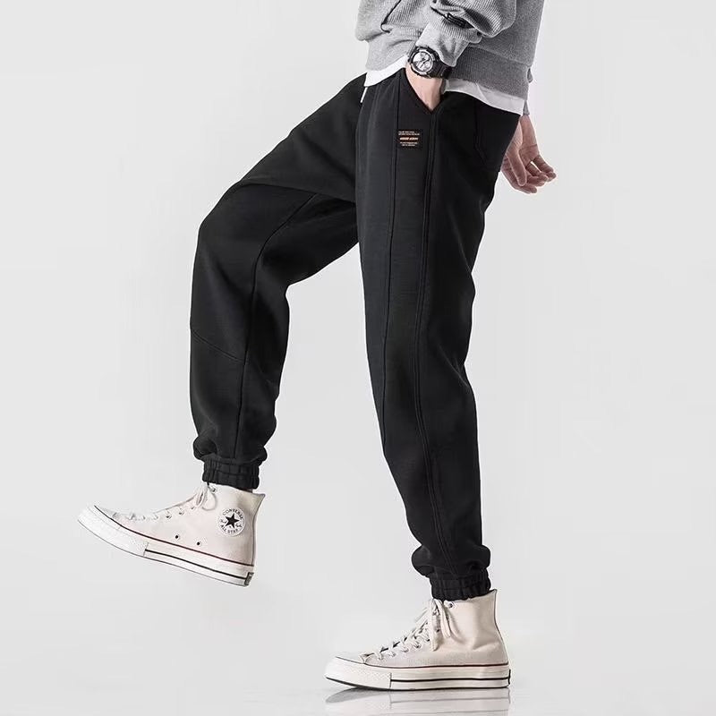 Pantalon Jogging Homme Coupe Décontractée Jambes Tapered Coton Mélangé Taille Cordon Serrage Ourlets Côtés