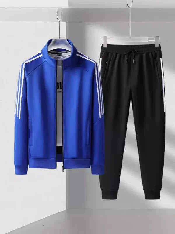 Ensemble Deux Pièces Athleisure Pour Homme Col Haut Veste Regular Fit Et Pantalon Jogger Tapered À Rayures