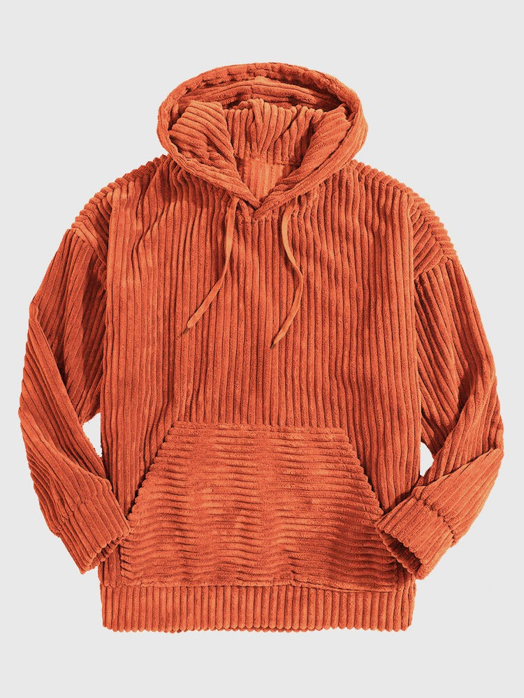 Sweat À Capuche En Velours Côtelé Amawinc Pour Homme Col V Poche Kangourou Coupe Oversize Décontracté