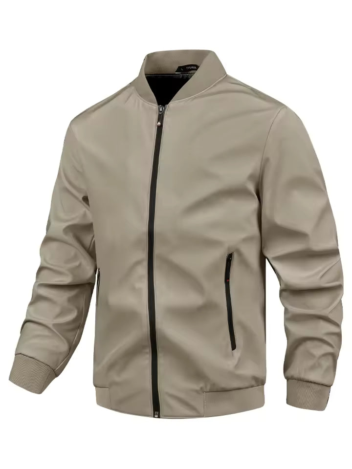 Veste Homme À Col Montant Résistante Au Vent Avec Zip Et Ourlets Côtés Pour Printemps Et Automne