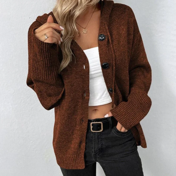 Amawinc Cardigan À Capuche Femme Coupe Oversize Tricot Doux Boutonnage Devant Bord Côtes Confortable Et Stylé
