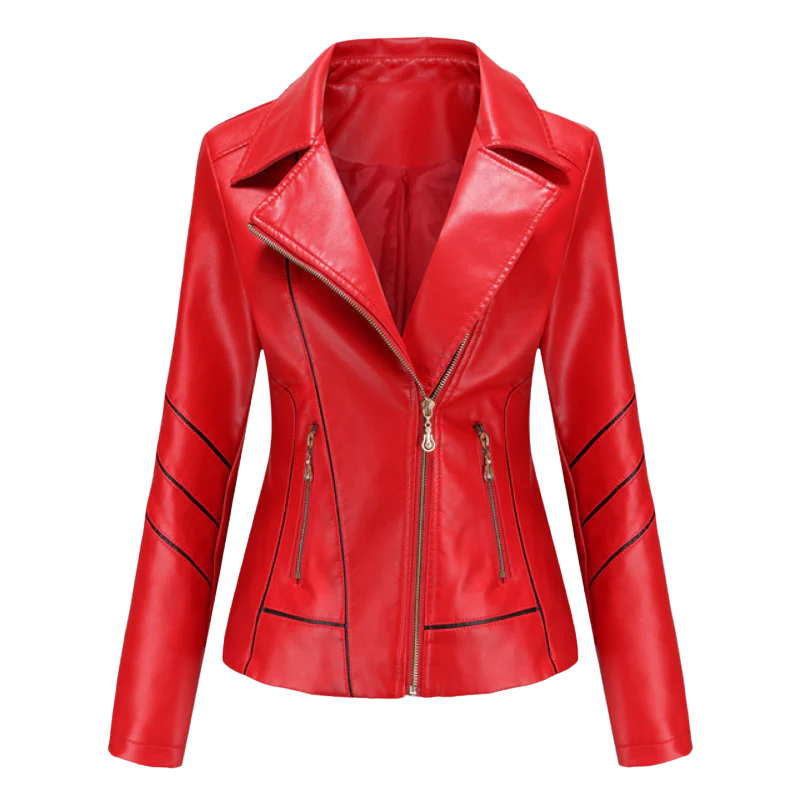 Veste En Cuir Pour Femmes Coupe Slim Zip Asymétrique Revers À Entaille Style Biker Chic