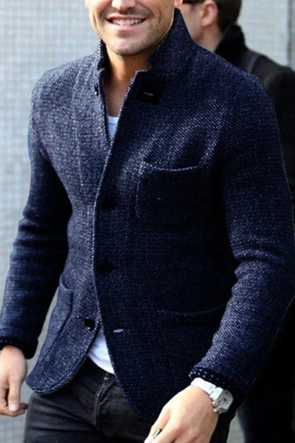 Blazer Homme Nordisk Flair Coupe Ajustée En Laine Texturée Col Haut Style Formel Structuré