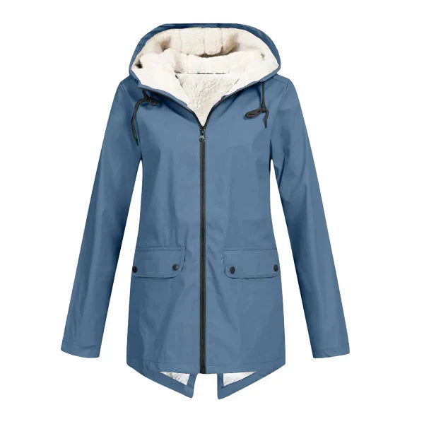 Manteau Trench Femme Imperméable Doublé Polaire Capuche Coupe Ajustée Mi Longueur Protégeant Contre La Pluie