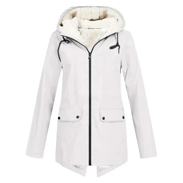 Manteau Trench Femme Imperméable Doublé Polaire Capuche Coupe Ajustée Mi Longueur Protégeant Contre La Pluie