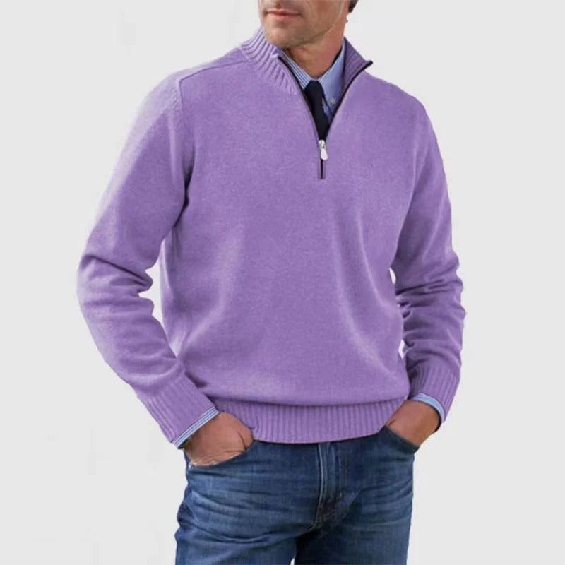 Pull Homme à Zip Demi Quart Amawinc Pour Bureau Professionnel Décontracté en Maille Fine