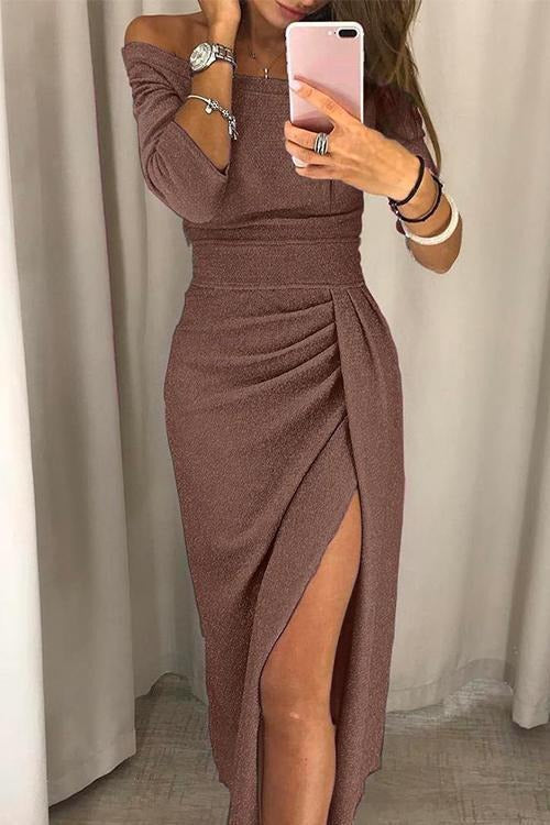 Robe de Soirée Longue à Épaules Dénudées Fente à la Cuisse Amawinc pour Mariages Soirées Romantiques Cocktails