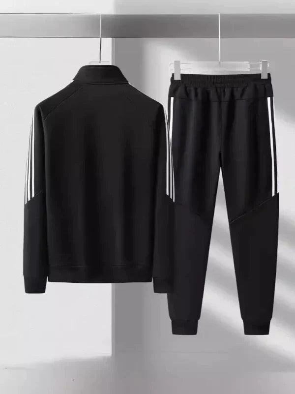 Ensemble Deux Pièces Athleisure Pour Homme Col Haut Veste Regular Fit Et Pantalon Jogger Tapered À Rayures