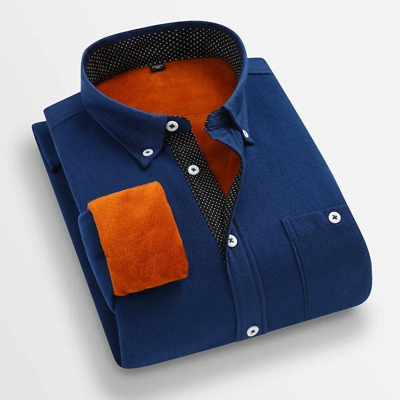 Chemise Homme Corduroy Moutarde Manches Longues Col Pointu Coupe Regular Pour Style Smart Casual