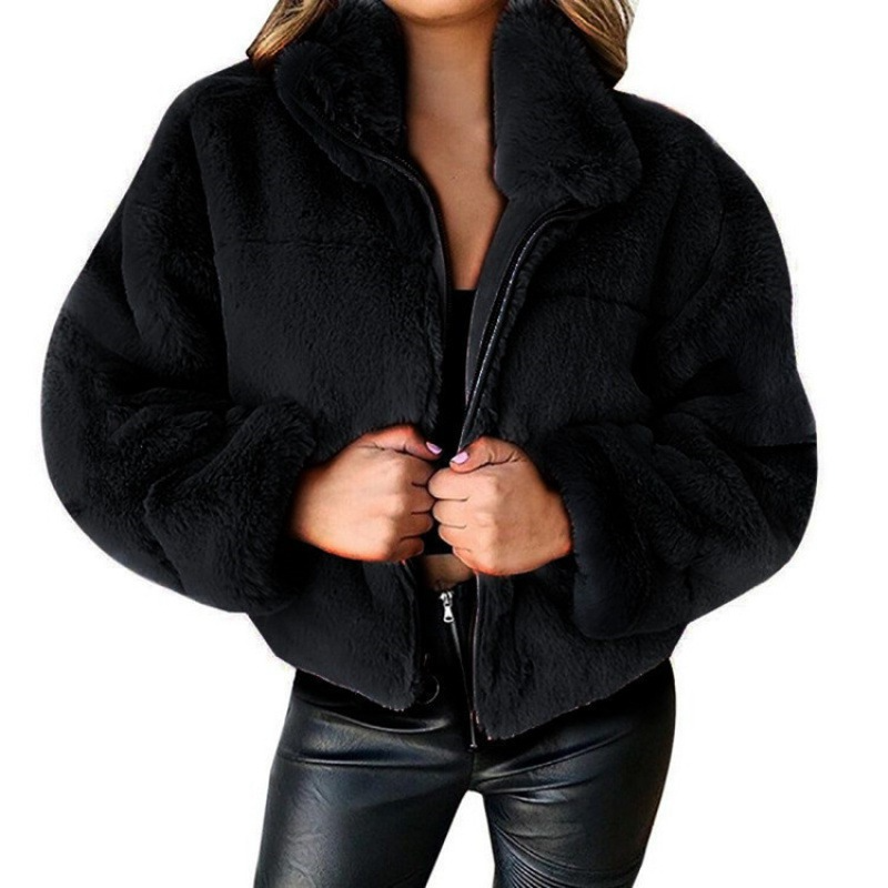 Manteau Femme Amawinc En Fausse Fourrure Peluche Zip Devant Oversize Coupe Courte Pour Style Chic