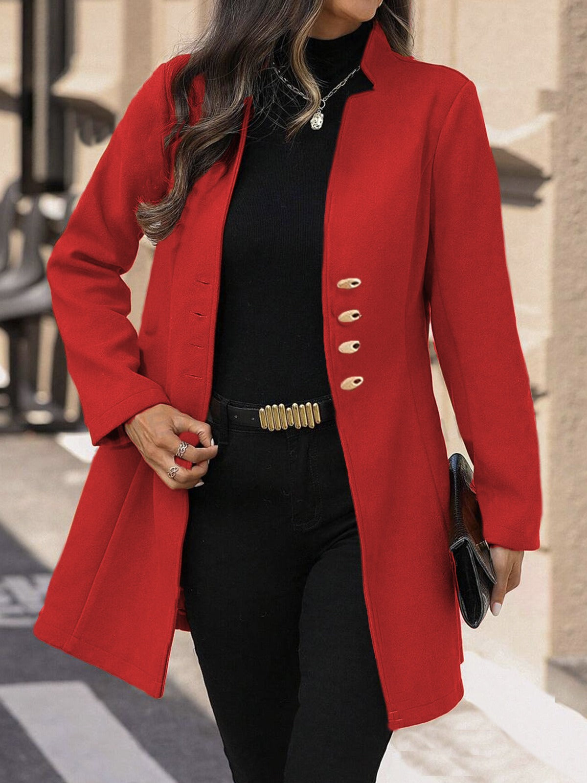 Amawinc Manteau En Laine Pour Femme Coupe Slim Mi Longueur Silhouette Tailorée Fermeture À Boutons