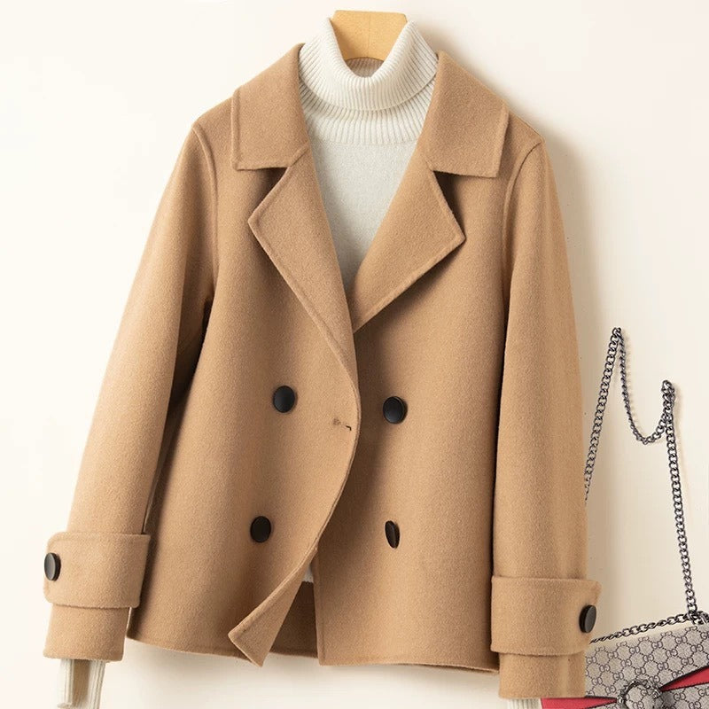 Amawinc Manteau Court Pour Femme En Mélange De Laine - Coupe Cintrée - Double Boutonnage - Revers Cranté