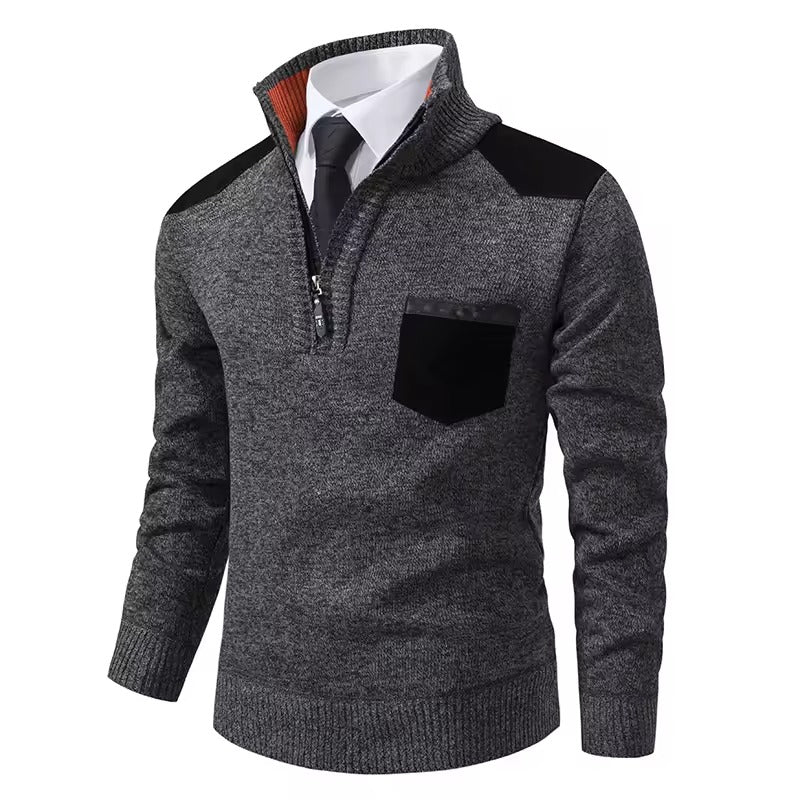Pull En Laine Pour Homme Demi Zip Avec Patchs Sur Torse Et Épaules Coupe Regular