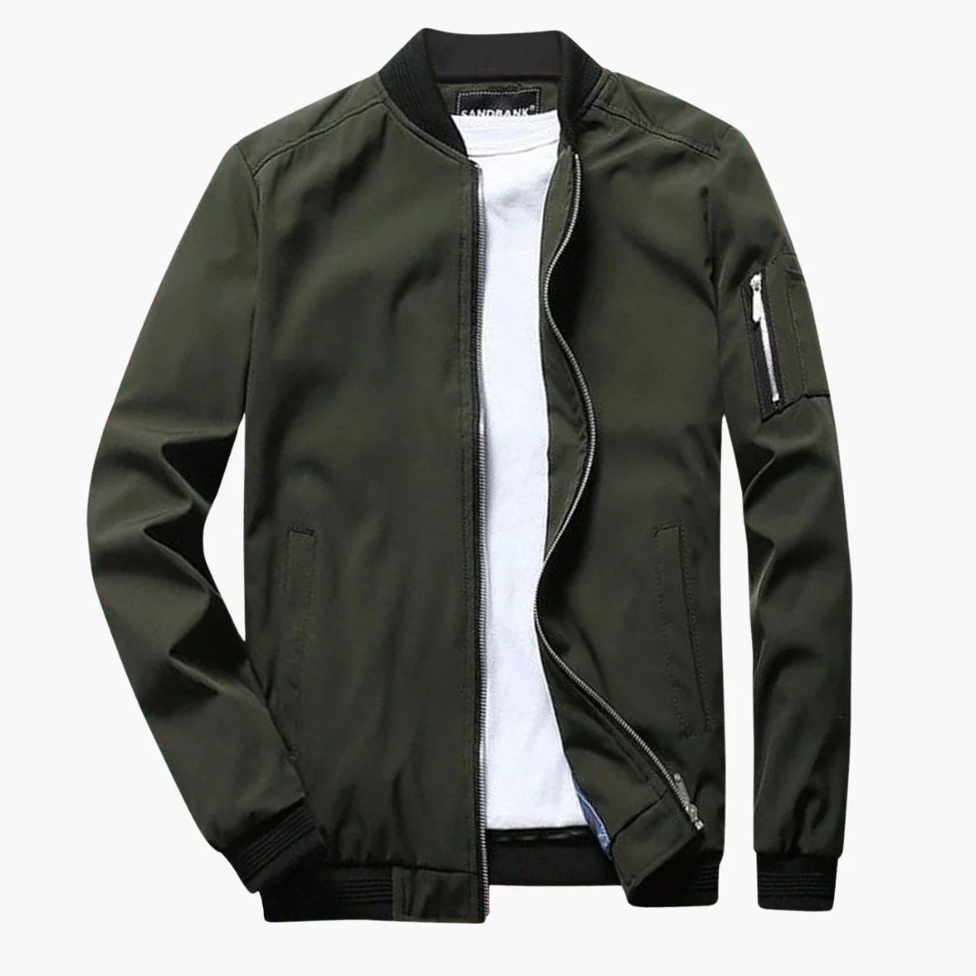 Veste Bomber Homme Légère Regular Fit Avec Ourlets Et Poignets Côtelés Poche Zippée Sur La Manche