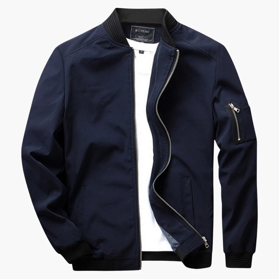 Veste Bomber Homme Légère Regular Fit Avec Ourlets Et Poignets Côtelés Poche Zippée Sur La Manche