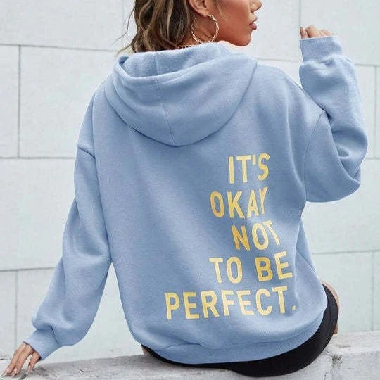 Sweat À Capuche Femme Oversized Mélange Coton Doux Impression Arrière Manches Longues Décontracté