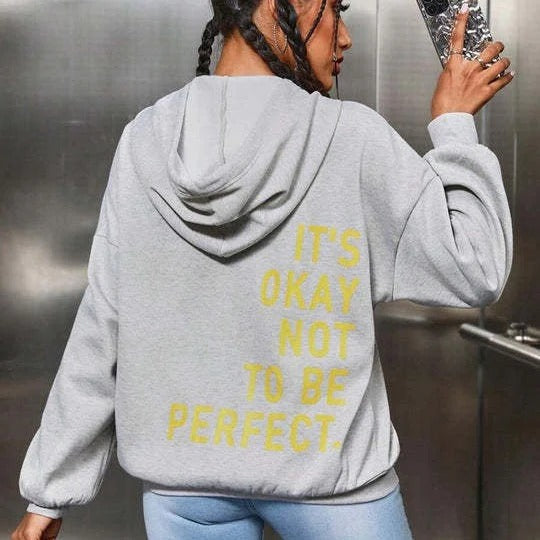 Sweat À Capuche Femme Oversized Mélange Coton Doux Impression Arrière Manches Longues Décontracté