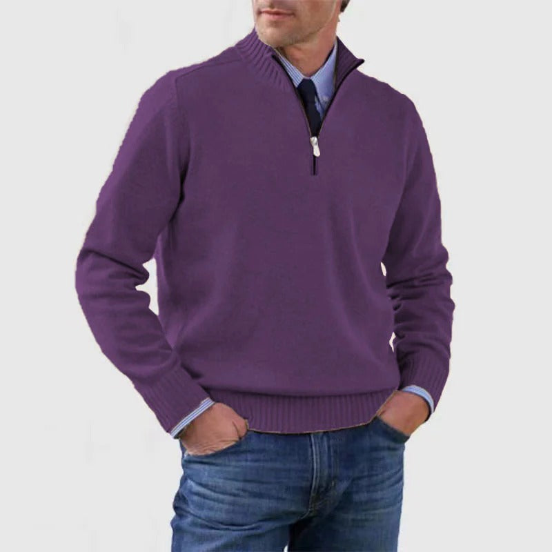 Pull Homme à Zip Demi Quart Amawinc Pour Bureau Professionnel Décontracté en Maille Fine