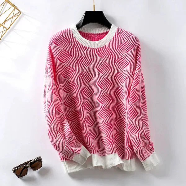 Pull en Laine Tricot pour Femme Coupe Ample Rayé Col Rond Décontracté Haut Confort