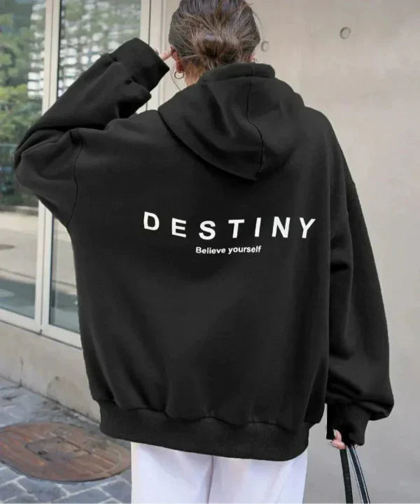 Sweat À Capuche Femme Oversize Mélange Coton Imprimé Dos Avec Bord Côtes Doux Et Respirant