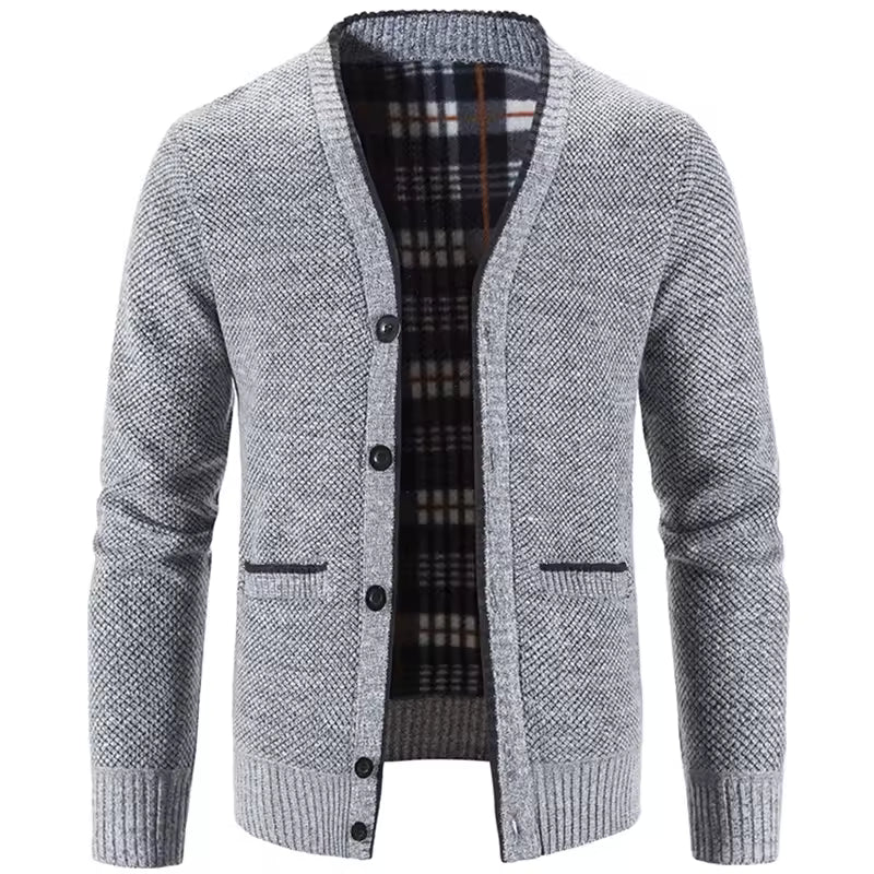 Cardigan Tricot Homme Mélange Laine Doublure Polaire Ajustée Poches Bouton Front Carreaux Nordisk Flair