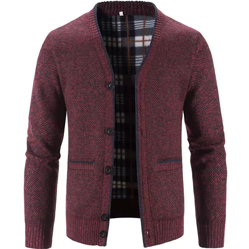 Cardigan Tricot Homme Mélange Laine Doublure Polaire Ajustée Poches Bouton Front Carreaux Nordisk Flair